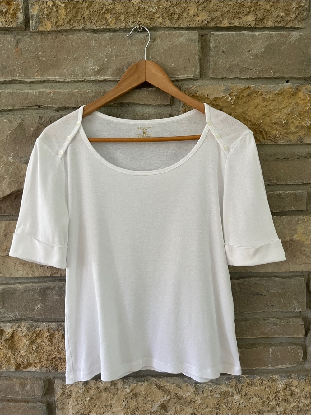 Jones New York Sport Petite White Short Sleeve T-shirt Cuffed Size PL